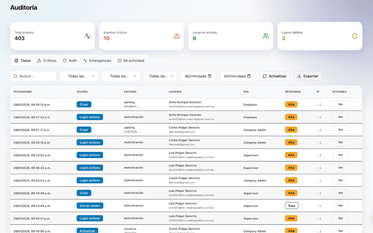Screenshot de Auditoria y Trazabilidad